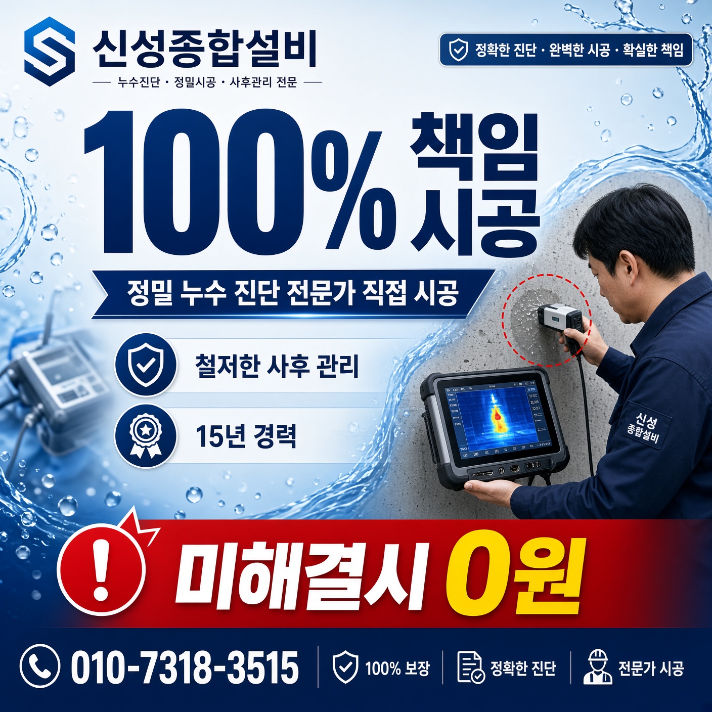 서울·경기·인천 신성종합설비 100% 책임 시공제 · 정밀 누수 진단 · 미해결시 0원 배너